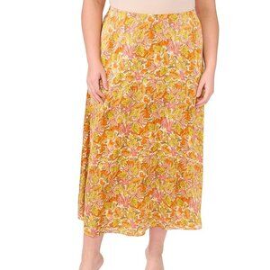 Vince Camuto Floral Skirt Women's Plus Size 2X Multicolor A-Line Midi Autumn